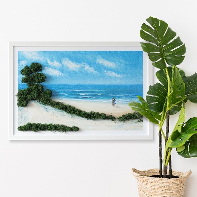 Quadro de musgo natural Amantes na praia