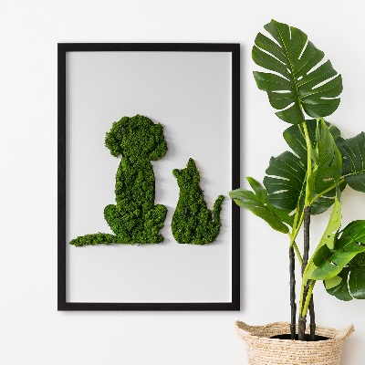 Quadro de musgo Cachorro com gato