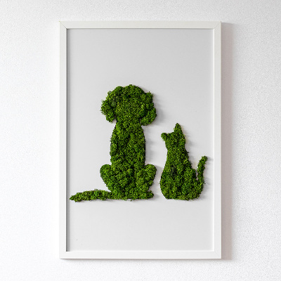 Quadro de musgo Cachorro com gato