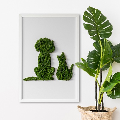 Quadro de musgo Cachorro com gato