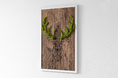 Quadro de musgo Cabeça de veado em um fundo de madeira