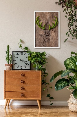 Quadro de musgo Cabeça de veado em um fundo de madeira