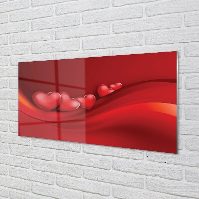 Quadro de vidro Corações fundo vermelho