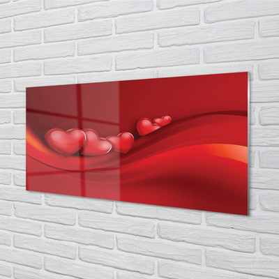 Quadro de vidro Corações fundo vermelho