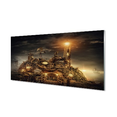 Pintura em vidro Nuvens de navio farol