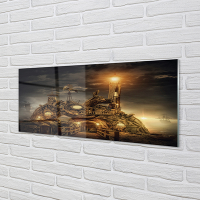 Pintura em vidro Nuvens de navio farol