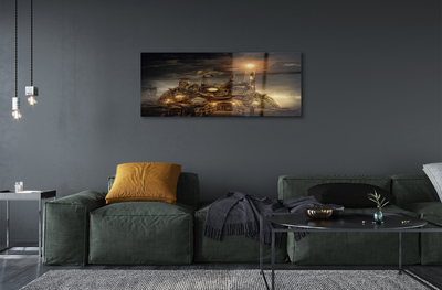 Pintura em vidro Nuvens de navio farol