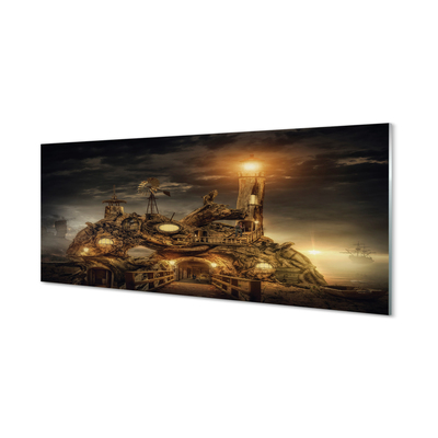 Pintura em vidro Nuvens de navio farol