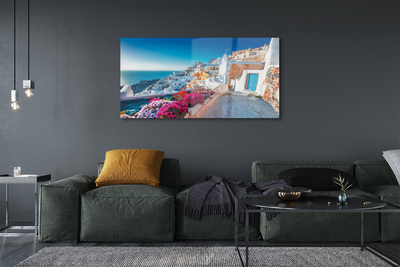 Pintura em vidro Edifícios da Grécia Flores do Mar