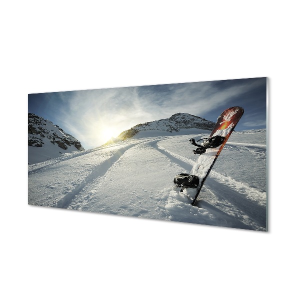 Quadro de vidro Snowboard na neve da montanha