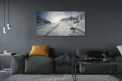 Quadro de vidro Snowboard na neve da montanha