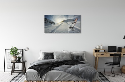 Quadro de vidro Snowboard na neve da montanha