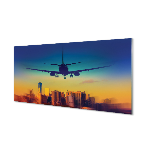 Quadro de vidro Cidade nuvens avião pôr do sol