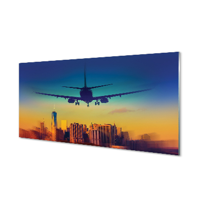 Quadro de vidro Cidade nuvens avião pôr do sol