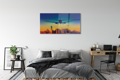 Quadro de vidro Cidade nuvens avião pôr do sol