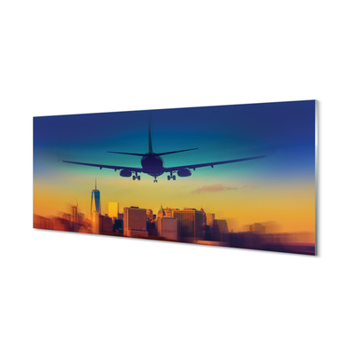 Quadro de vidro Cidade nuvens avião pôr do sol
