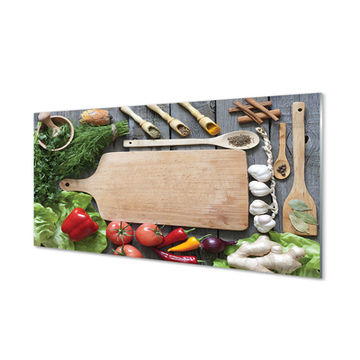 Quadro de vidro Tábua de especiarias de salsa