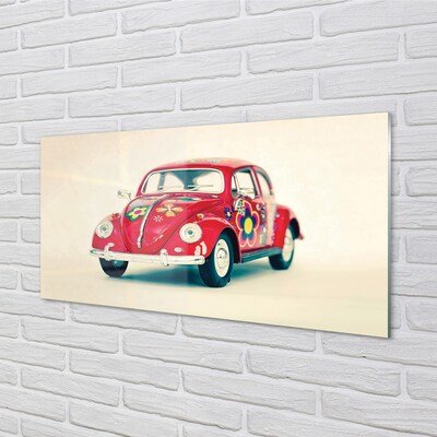 Pintura em vidro Carro vermelho com flores