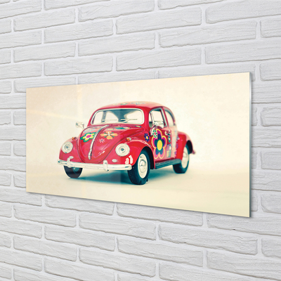 Pintura em vidro Carro vermelho com flores