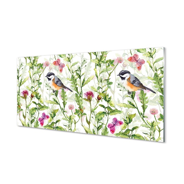 Pintura em vidro Pássaro pintado na grama