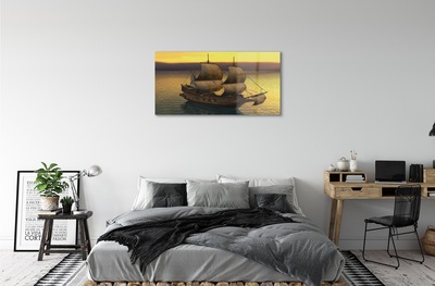 Quadro de vidro Navio céu amarelo mar