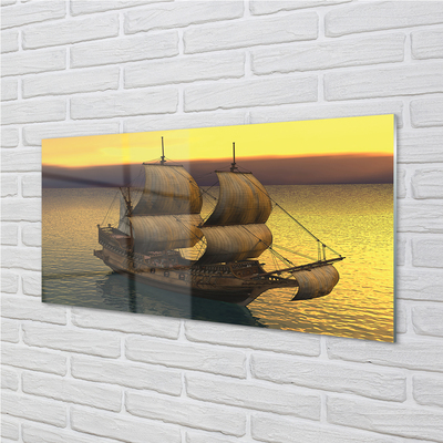Quadro de vidro Navio céu amarelo mar