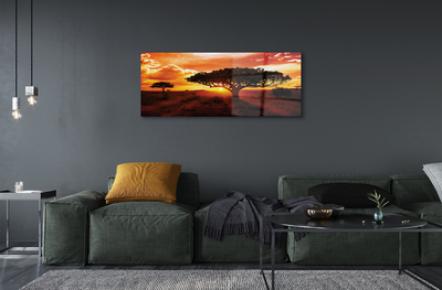 Pintura em vidro Árvores nuvens pôr do sol