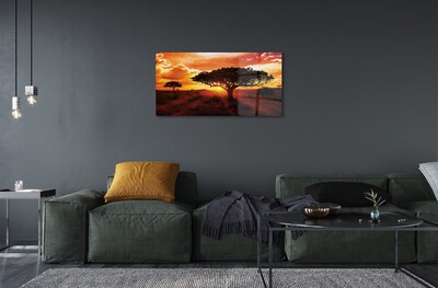 Pintura em vidro Árvores nuvens pôr do sol