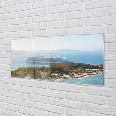 Pintura em vidro Navio, ilha, montanhas, mar