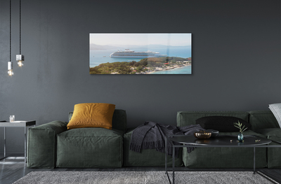 Pintura em vidro Navio, ilha, montanhas, mar