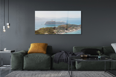 Pintura em vidro Navio, ilha, montanhas, mar