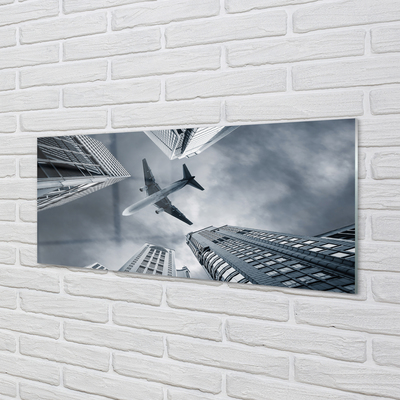Pintura em vidro Cidade nuvens avião céu