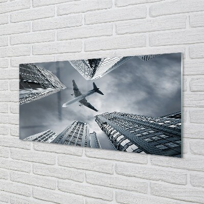 Pintura em vidro Cidade nuvens avião céu