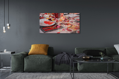 Quadro de vidro Copos de jantar com pétalas de rosa e corações