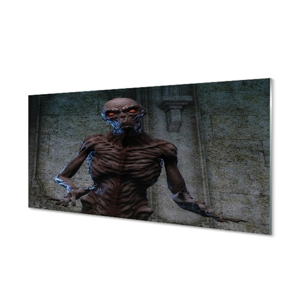 Pintura em vidro Uma figura assustadora no prédio