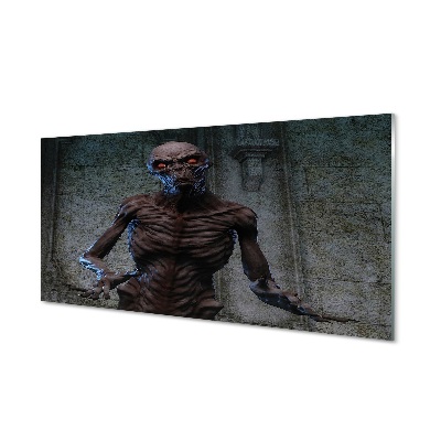 Pintura em vidro Uma figura assustadora no prédio