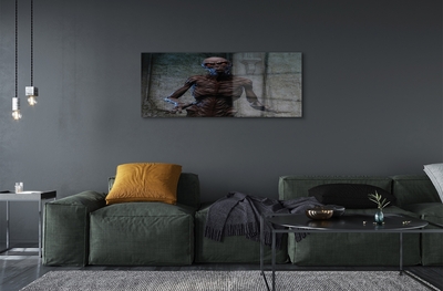 Pintura em vidro Uma figura assustadora no prédio