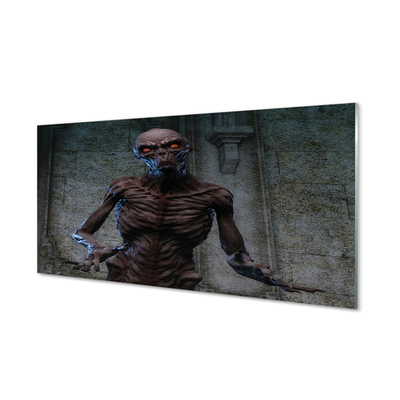 Pintura em vidro Uma figura assustadora no prédio