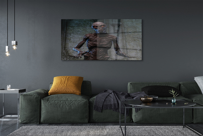 Pintura em vidro Uma figura assustadora no prédio