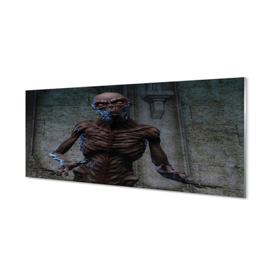 Pintura em vidro Uma figura assustadora no prédio