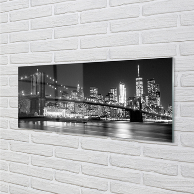 Pintura em vidro Ponte, arranha-céus, noite, rio