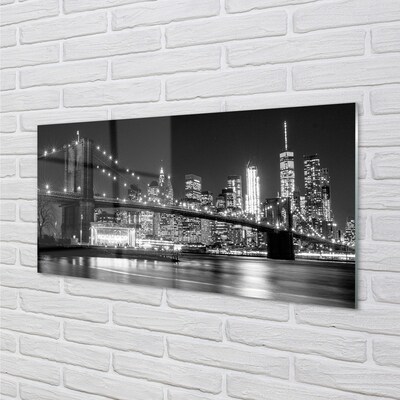 Pintura em vidro Ponte, arranha-céus, noite, rio