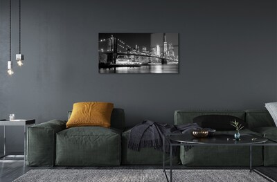 Pintura em vidro Ponte, arranha-céus, noite, rio