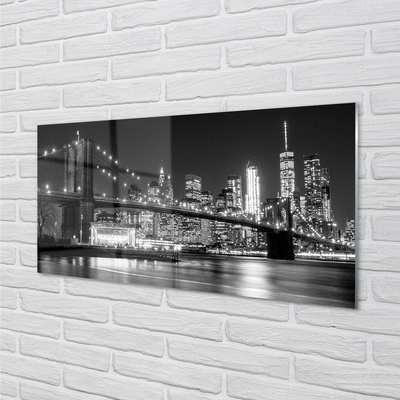 Pintura em vidro Ponte, arranha-céus, noite, rio