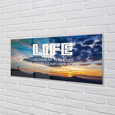 Quadro de vidro Inscrição no céu do pôr do sol