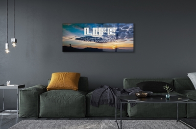 Quadro de vidro Inscrição no céu do pôr do sol