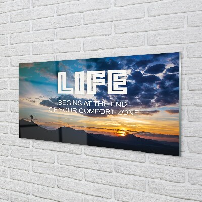 Quadro de vidro Inscrição no céu do pôr do sol