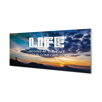 Quadro de vidro Inscrição no céu do pôr do sol