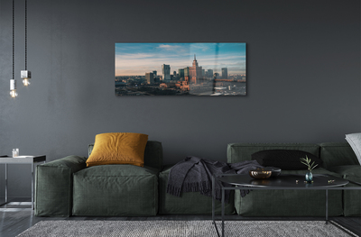 Pintura em vidro Panorama do nascer do sol dos arranha-céus de Varsóvia