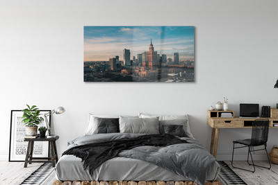 Pintura em vidro Panorama do nascer do sol dos arranha-céus de Varsóvia